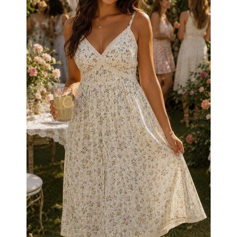 Y2K Rachel Ashwell Shabby Chic Floral Dress Cottagecore Prairie S Ditsy Garden
